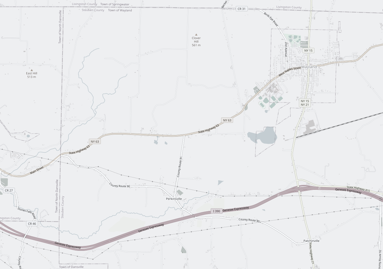 Map of 1998 Route 63, Wayland, NY — the lot sits on Route 63 just west of Wayland village.